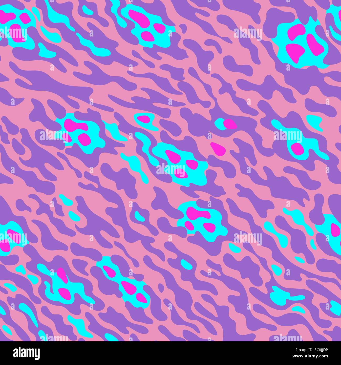 Modèle sans couture d'animal fantastique, motif de camouflage. Rayures vives, points et taches de violet, rose, bleu néon dans un ordre aléatoire sur un dos rose Illustration de Vecteur