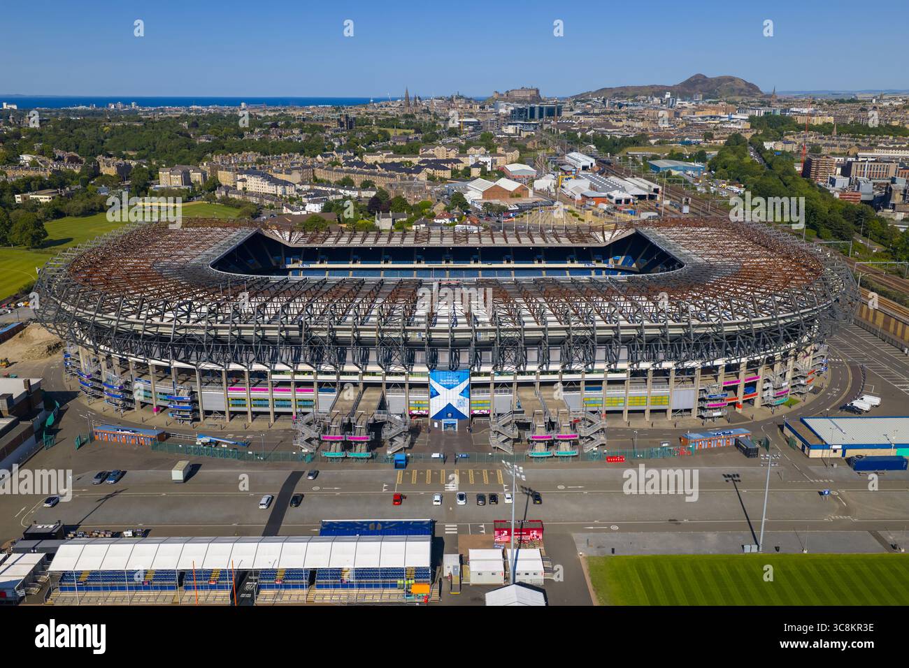 Image aérienne du stade Murrayfield à Édimbourg - Écosse. Banque D'Images