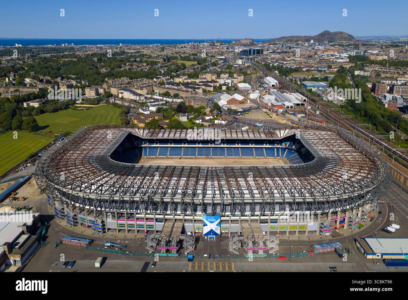 Image aérienne du stade Murrayfield à Édimbourg - Écosse. Banque D'Images