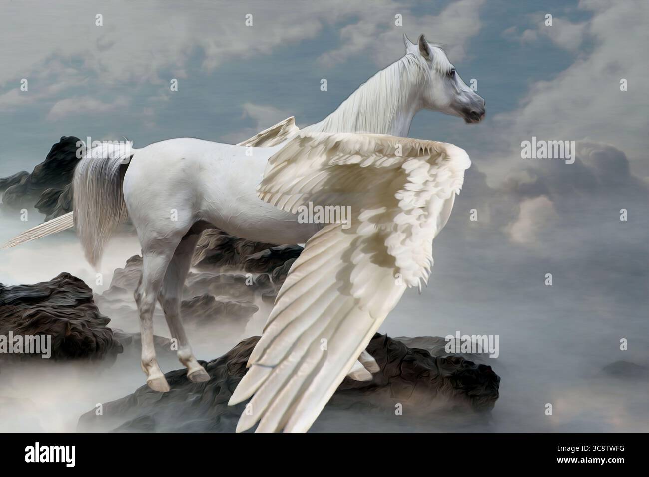 Illustration réaliste du célèbre cheval Pégase de la mythologie grecque. Banque D'Images