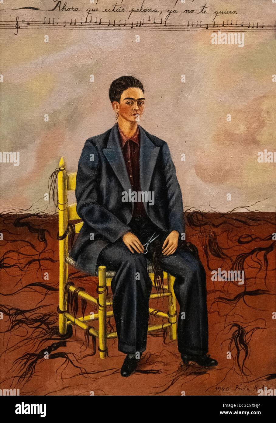 Peinture appelée Self-Portrait with Cropped Hair par Frida Kahlo au musée d'art MOMA de New York Banque D'Images