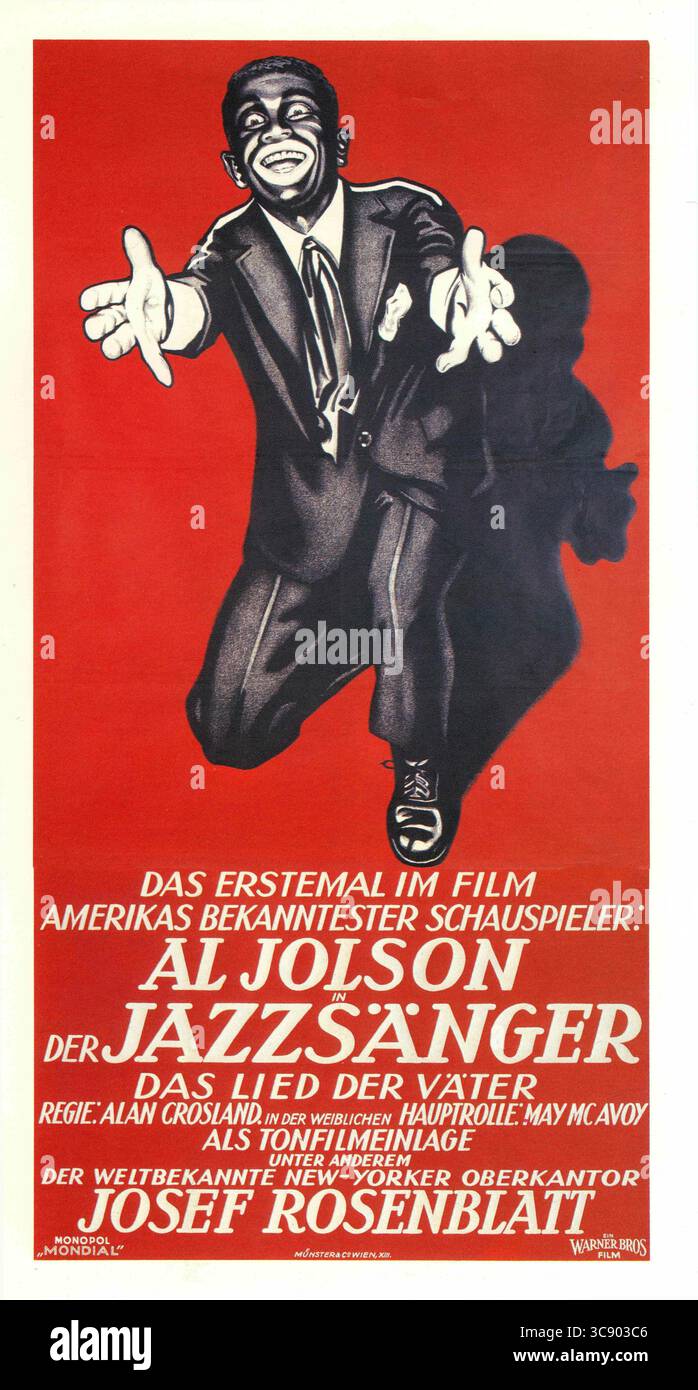 19 avril 2020, États-Unis : Al Jolson, affiche de cinéma allemande pour le film, ''The Jazz Singer, Warner Bros., 1927 (crédit image : © JT Vintage/Glasshouse via ZUMA Wire) Banque D'Images
