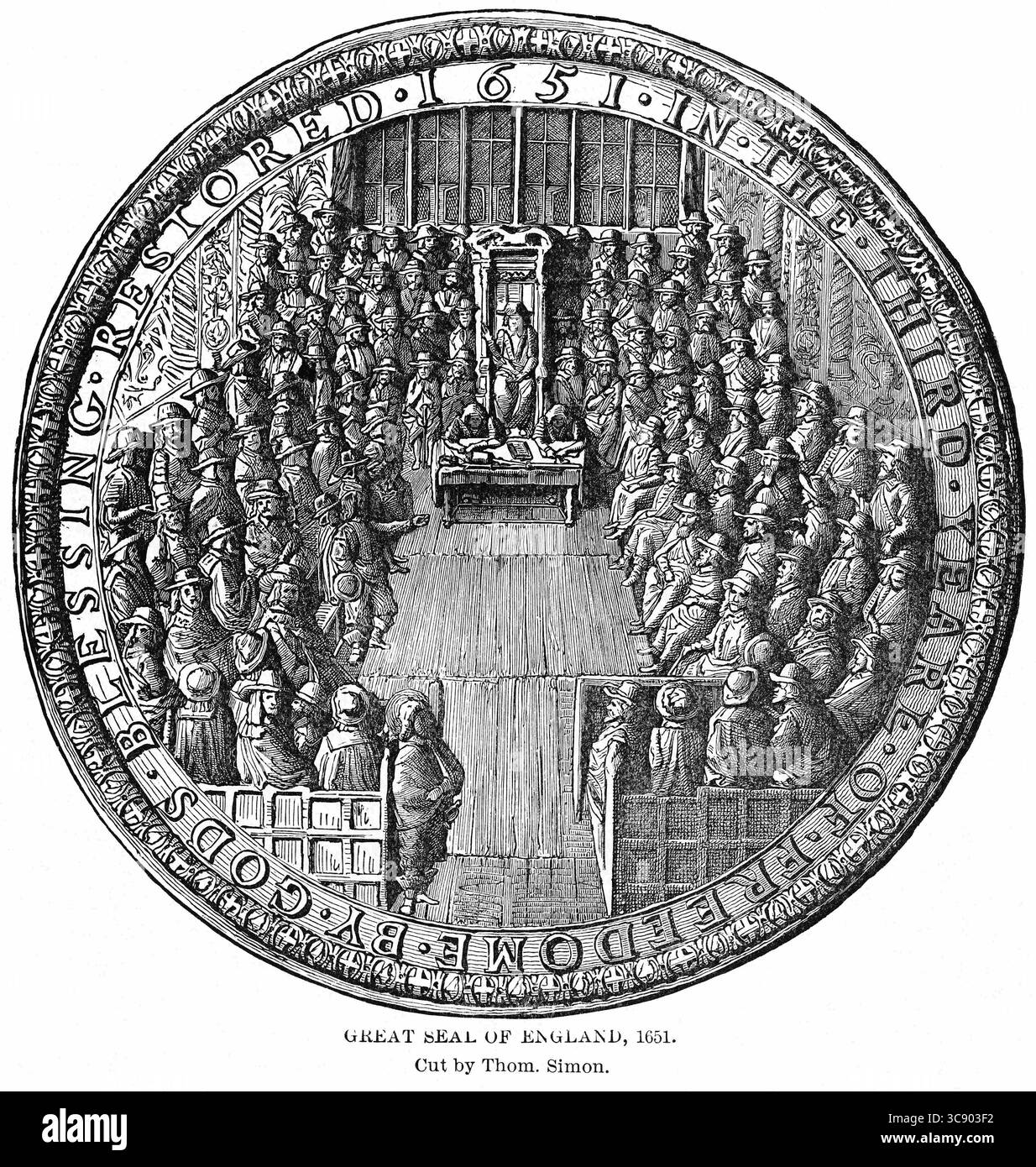 2 mai 2020 : Grand Sceau d'Angleterre, 1651, coupé par Thom. Simon, illustration, Ridpath's History of the World, volume III, par John Clark Ridpath, LL. D., Merrill & Baker Publishers, New York, 1897 (crédit image : © JT Vintage/Glasshouse via ZUMA Wire) Banque D'Images