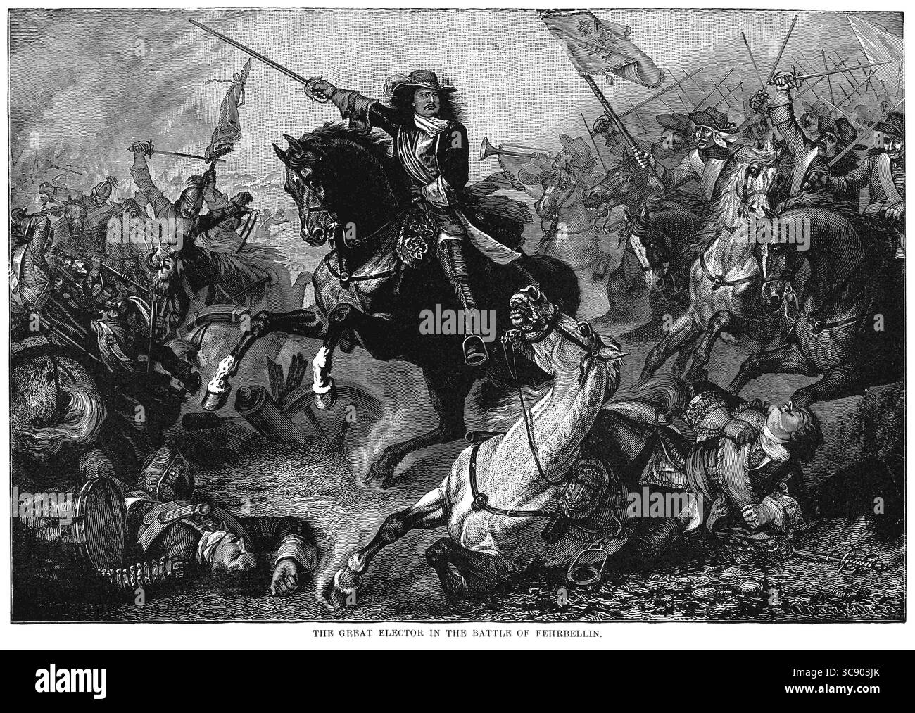 4 mai 2020 : le grand électeur à la bataille de Fehrbellin, illustration, histoire du monde de Ridpath, volume III, par John Clark Ridpath, LL. D., Merrill & Baker Publishers, New York, 1897 (crédit image : © JT Vintage/Glasshouse via ZUMA Wire) Banque D'Images