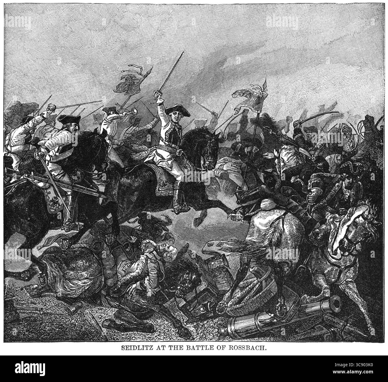 4 mai 2020 : Seidlitz (Seydlitz) à la bataille de Rossbach, illustration, Ridpath's History of the World, volume III, par John Clark Ridpath, LL. D., Merrill & Baker Publishers, New York, 1897 (crédit image : © JT Vintage/Glasshouse via ZUMA Wire) Banque D'Images
