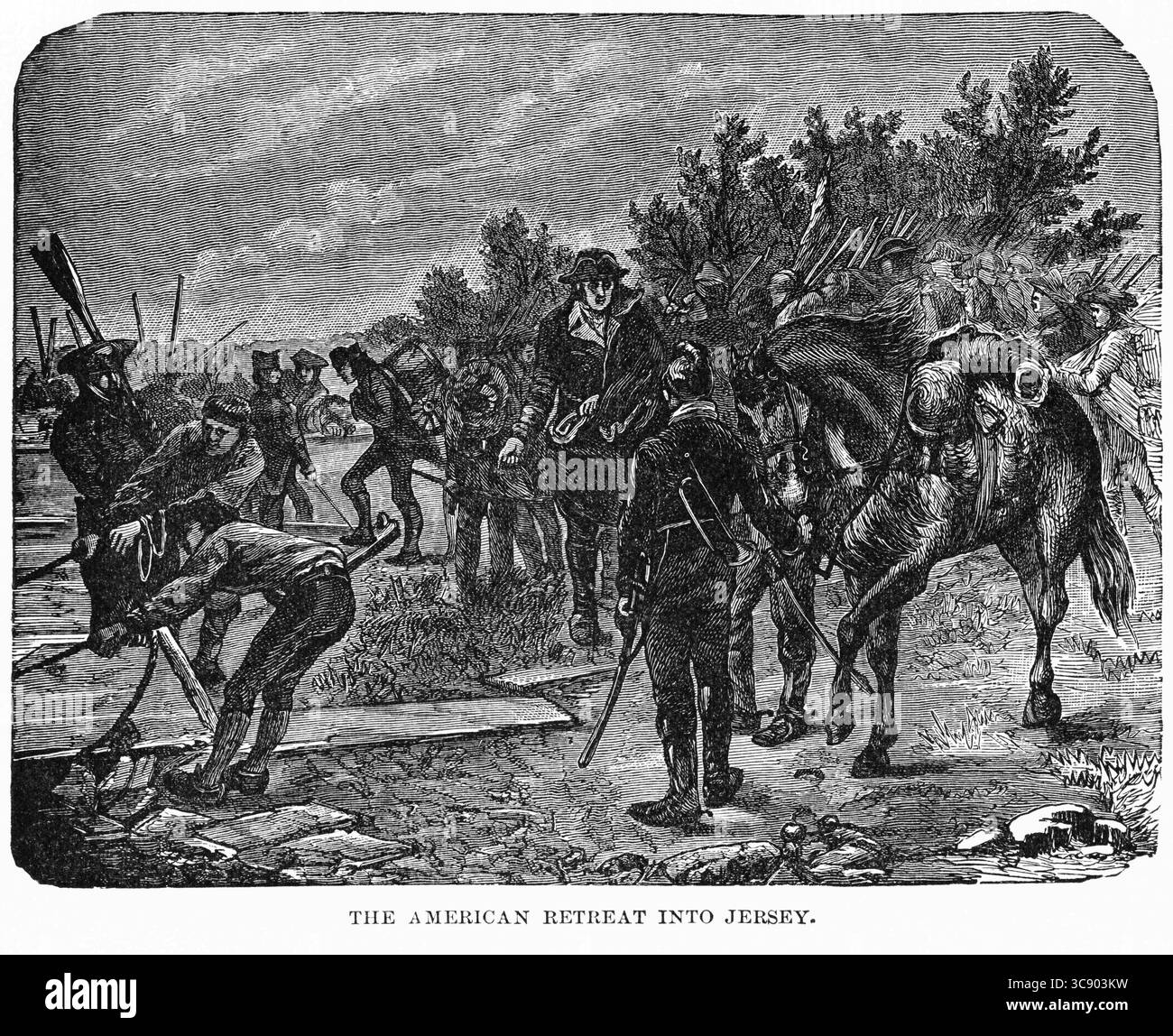 5 mai 2020 : The American Retreat into Jersey, illustration, Ridpath's History of the World, volume III, par John Clark Ridpath, LL. D., Merrill & Baker Publishers, New York, 1897 (crédit image : © JT Vintage/Glasshouse via ZUMA Wire) Banque D'Images