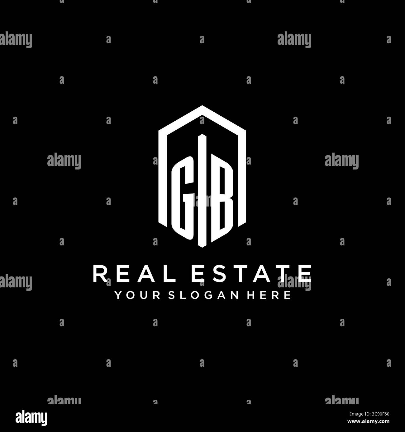 Lettre GB logo pour l'immobilier avec graphique vectoriel de conception d'icône hexagonale Illustration de Vecteur