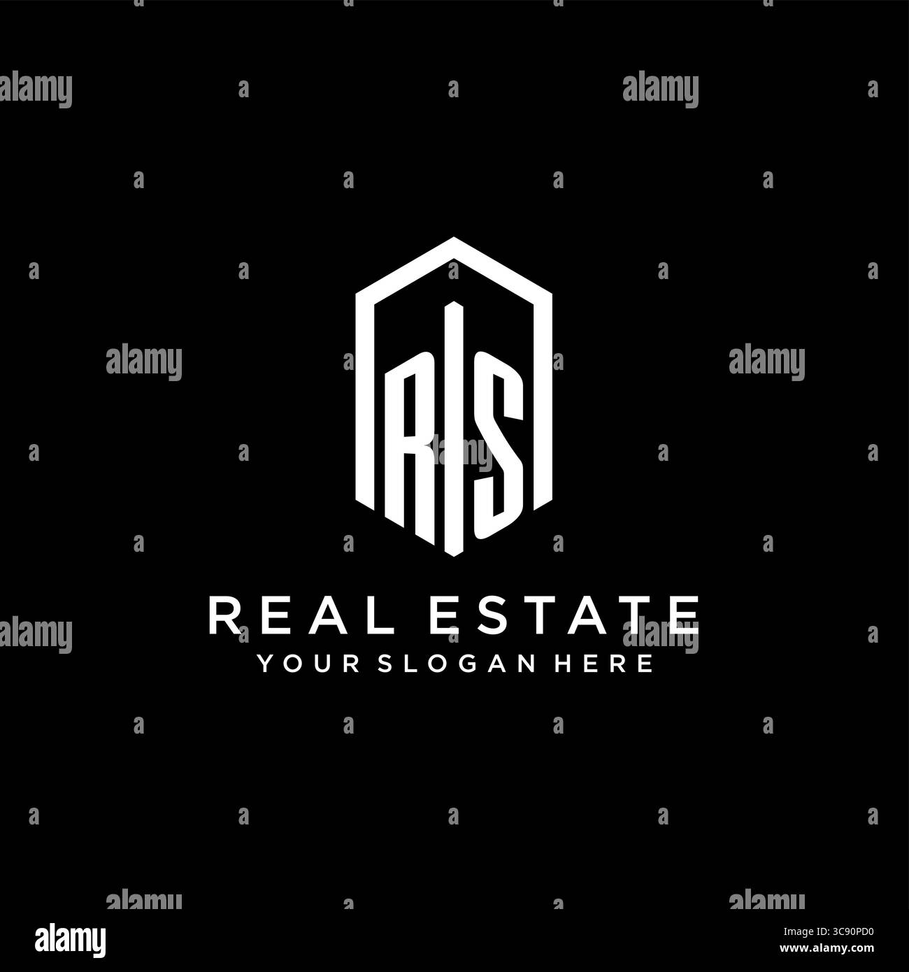 Lettre RS logo pour l'immobilier avec graphique vectoriel de conception d'icône hexagonale Illustration de Vecteur