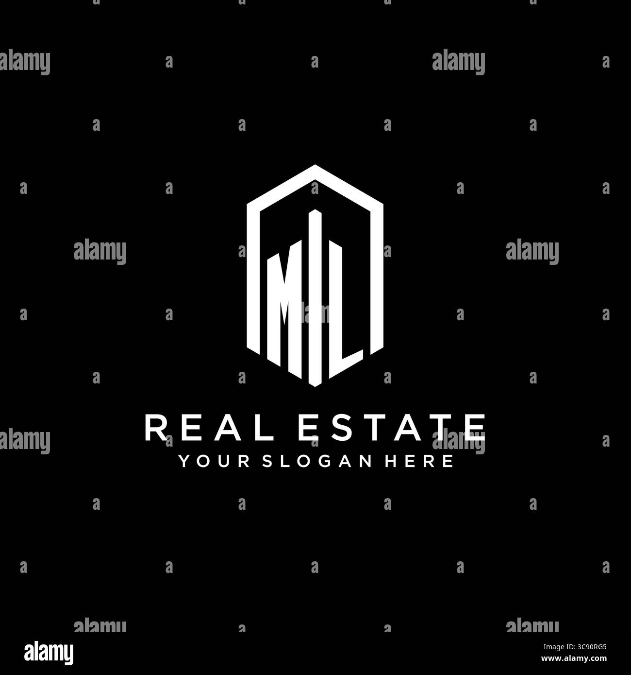 Lettre ML logo pour l'immobilier avec graphique vectoriel de conception d'icône hexagonale Illustration de Vecteur