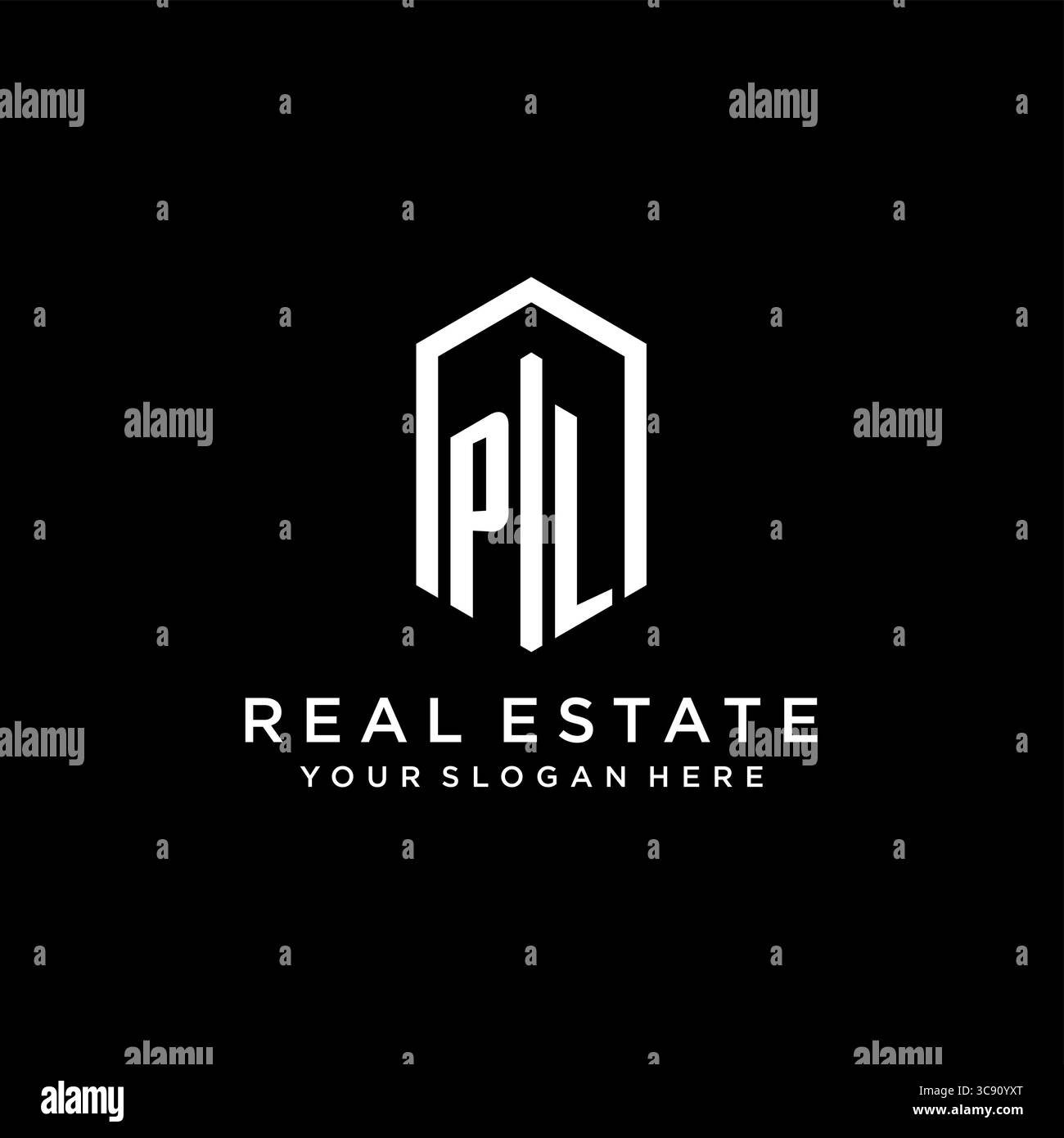 Lettre PL logo pour l'immobilier avec graphique vectoriel de conception d'icône hexagonale Illustration de Vecteur
