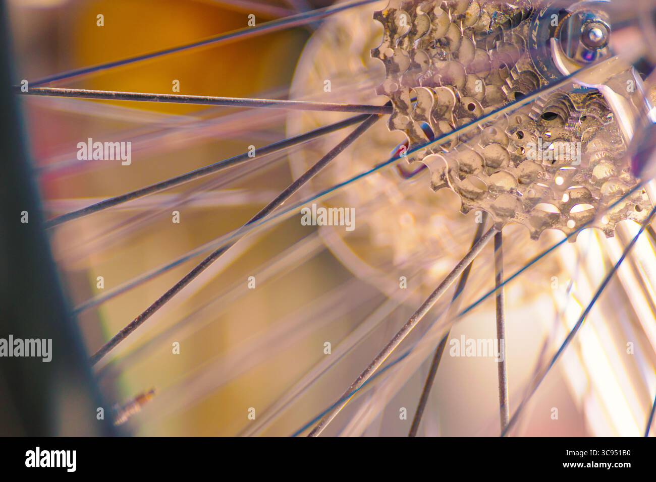 Macro abstraite d'un équipement de vélo et de rayons. Concept la géométrie complexe d'une machine. Banque D'Images