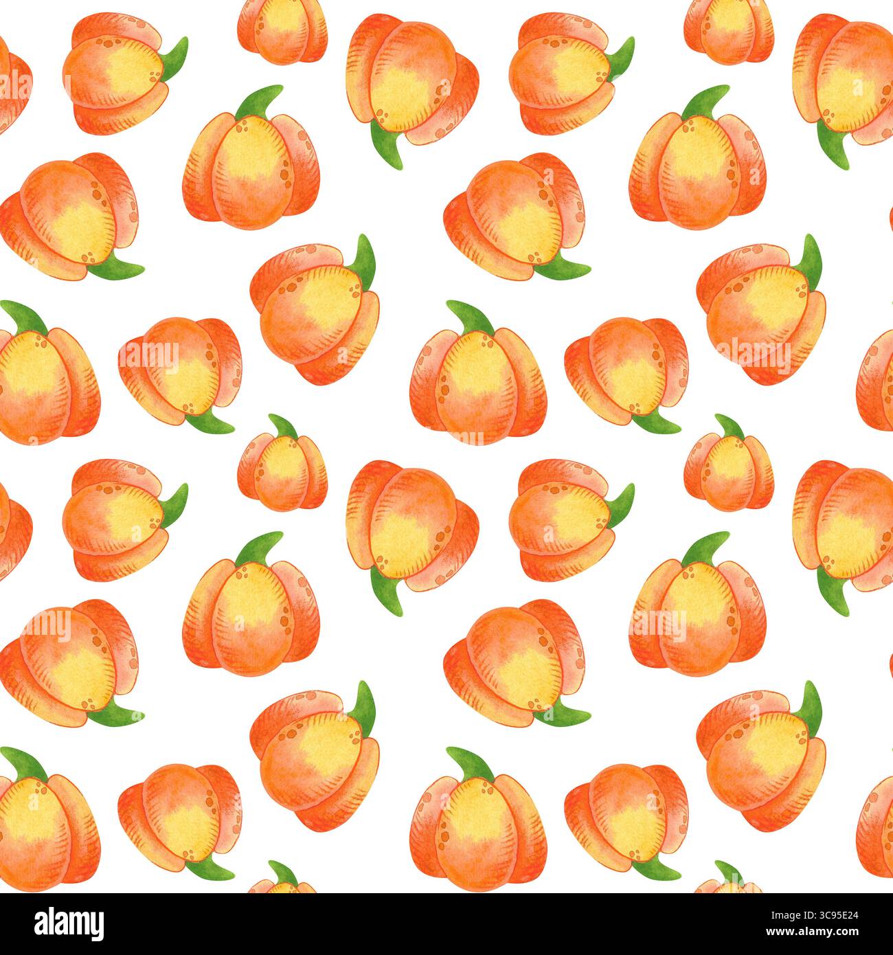 Motif aquarelle sans couture avec citrouille. Illustration dessinée à la main. Convient pour Halloween, jour de la récolte, Thanksgiving Banque D'Images