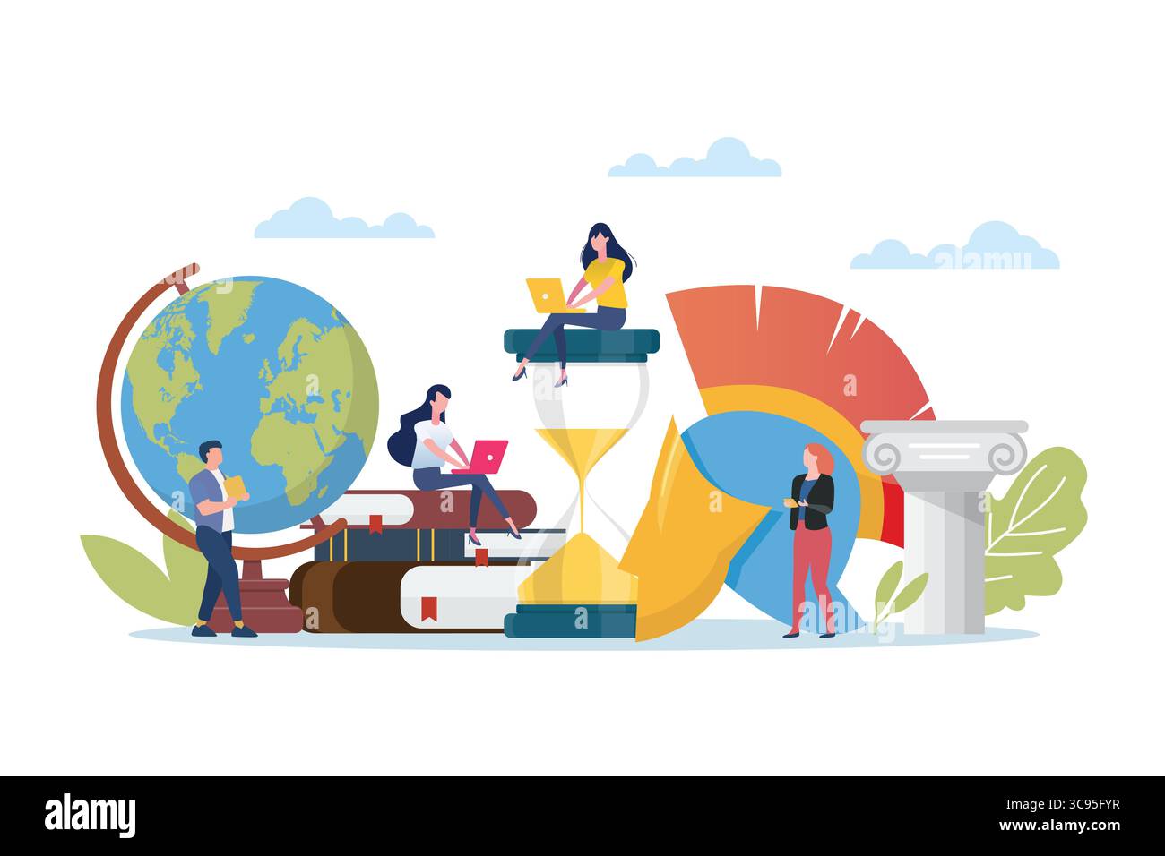 Classe d'histoire avec des éléments anciens. Étude du passé et de la culture de civilisation ancienne Illustration de Vecteur