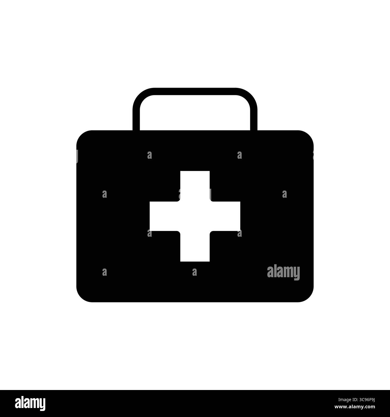 Icône minimaliste en noir et blanc d'une trousse de premiers soins ornée d'un symbole de croix médicale bien en vue. Idéal pour les thèmes de la santé et de l'urgence. Illustration de Vecteur