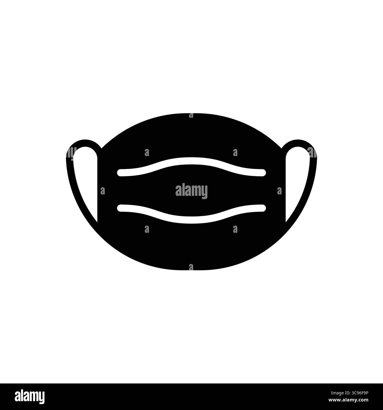 Une icône de masque médical noir minimaliste sur un fond blanc immaculé, idéal pour représenter la santé, la sécurité et l'hygiène dans divers contes Illustration de Vecteur