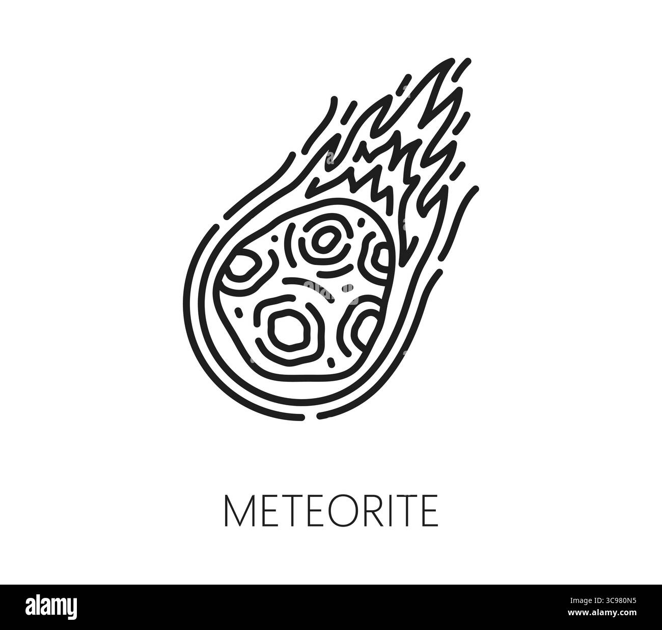 Météorite spatiale et icône de ligne mince de galaxie. Pictogramme vectoriel de ligne mince d'exploration spatiale, icône linéaire de recherche cosmos ou de découverte. Symbole de contour de voyage dans l'espace extra-atmosphérique de galaxie ou signe linéaire d'astronomie Illustration de Vecteur