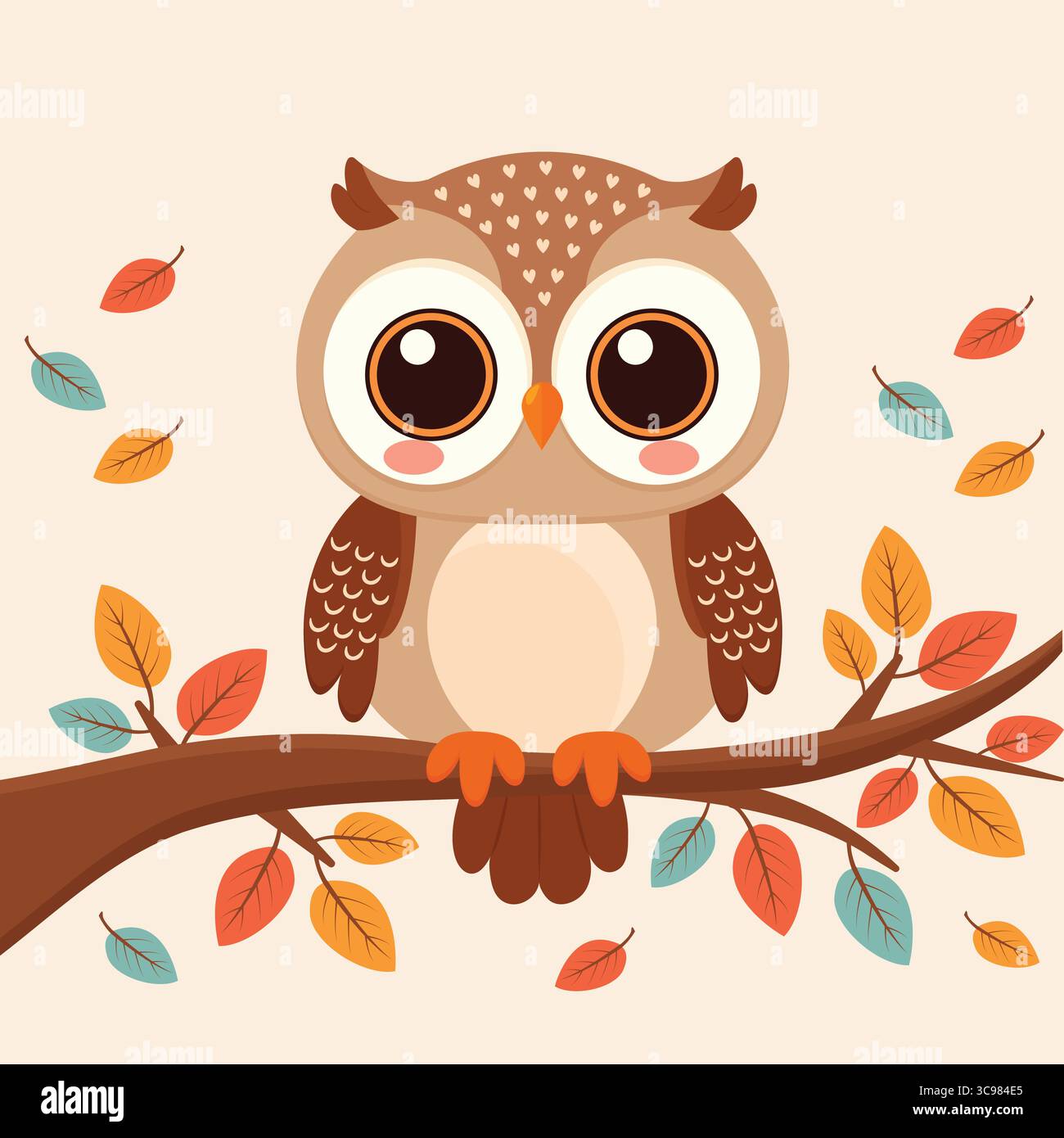 Hibou de style plat avec feuilles d'automne illustration vectorielle. Illustration de Vecteur
