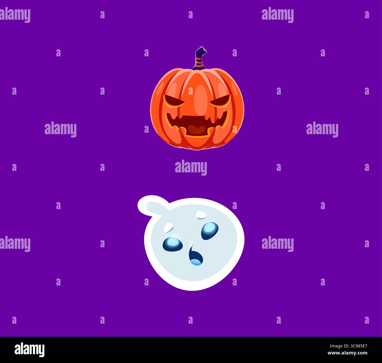 Caractères fantôme et citrouille de police Halloween. Halloween monstre personnage anglais ABC symbole spécial, Jack o Lantern et drôle de signe de ponctuation vecteur de police fantôme. Élément alphabet latin Illustration de Vecteur