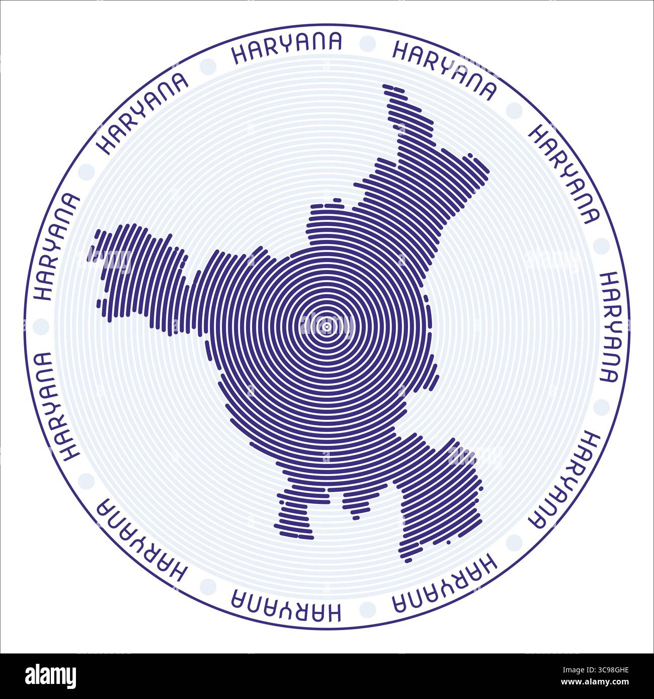 Logo rond Haryana. Forme d'état de la construction des anneaux. Texte Haryana autour de l'état. Illustration vectorielle. Illustration de Vecteur