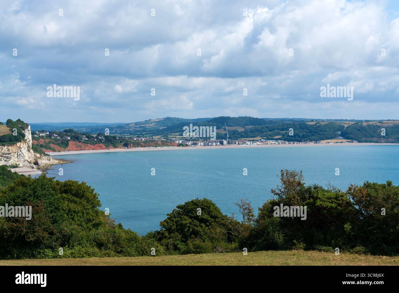 Plage de Seaton depuis le South West Coast Path, Devon, Angleterre Banque D'Images