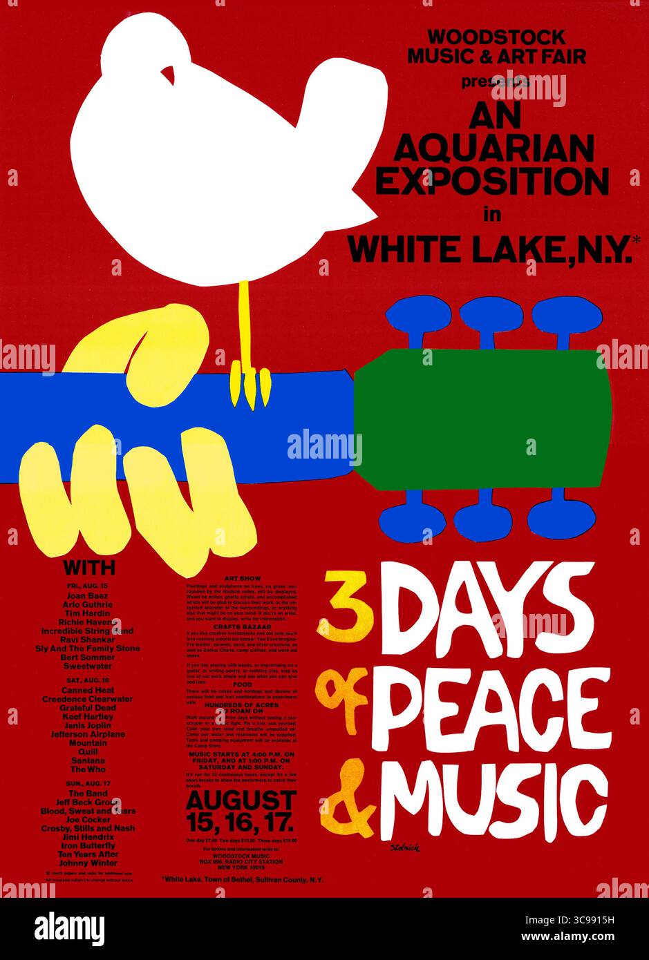 Affiche promotionnelle pour le festival de musique de Woodstock, 1969 Banque D'Images