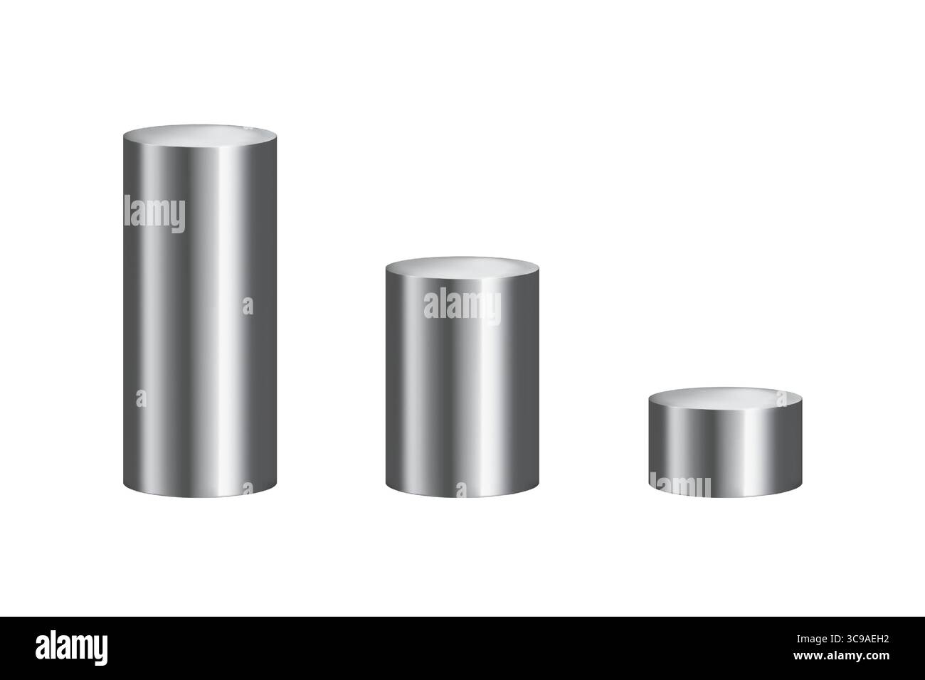 Ensemble de podiums ronds argentés de différentes hauteurs isolés sur fond blanc. Illustration vectorielle réaliste. Illustration de Vecteur