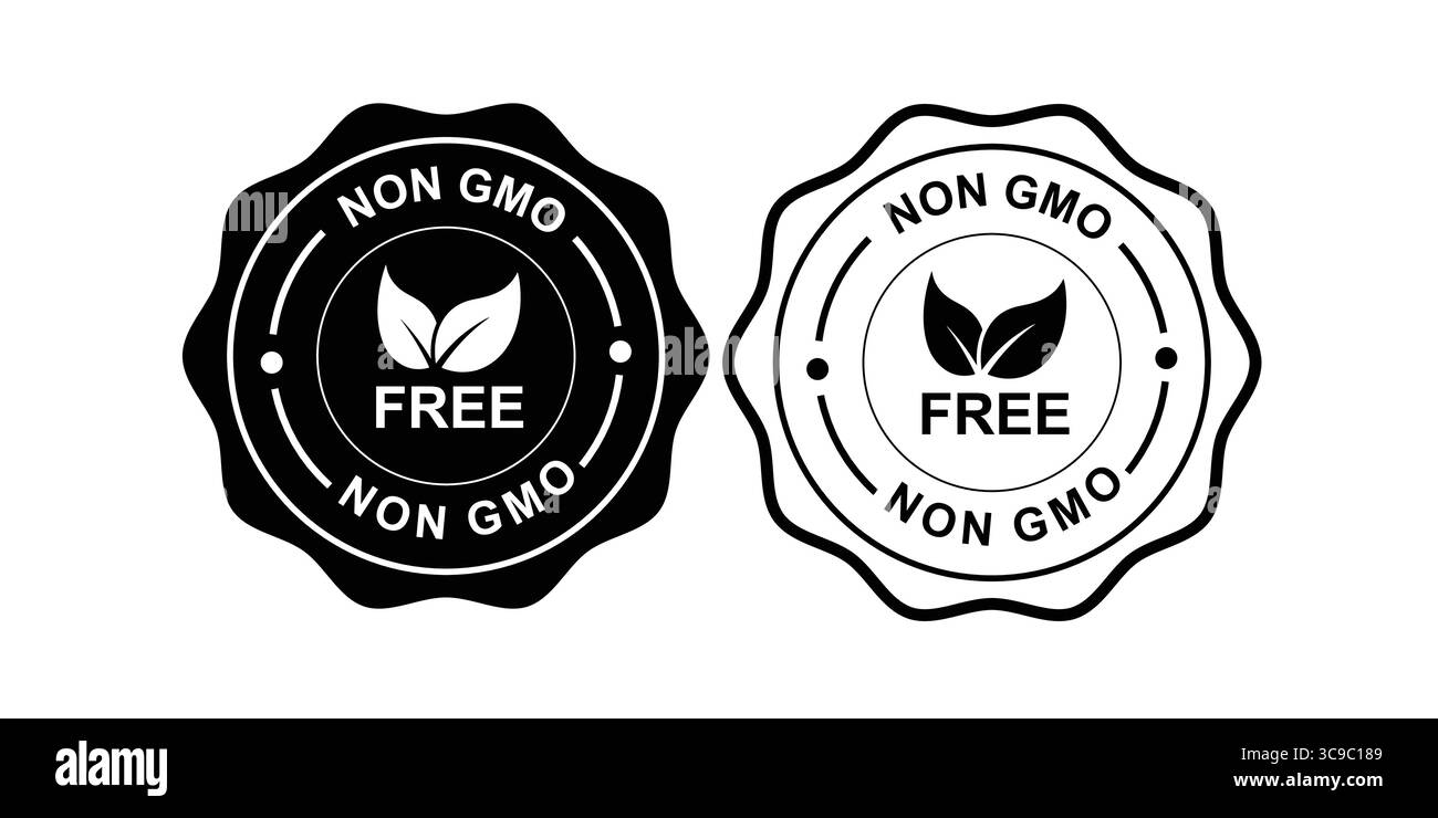 Emblèmes sans OGM pour les produits alimentaires biologiques vérifiés Illustration de Vecteur