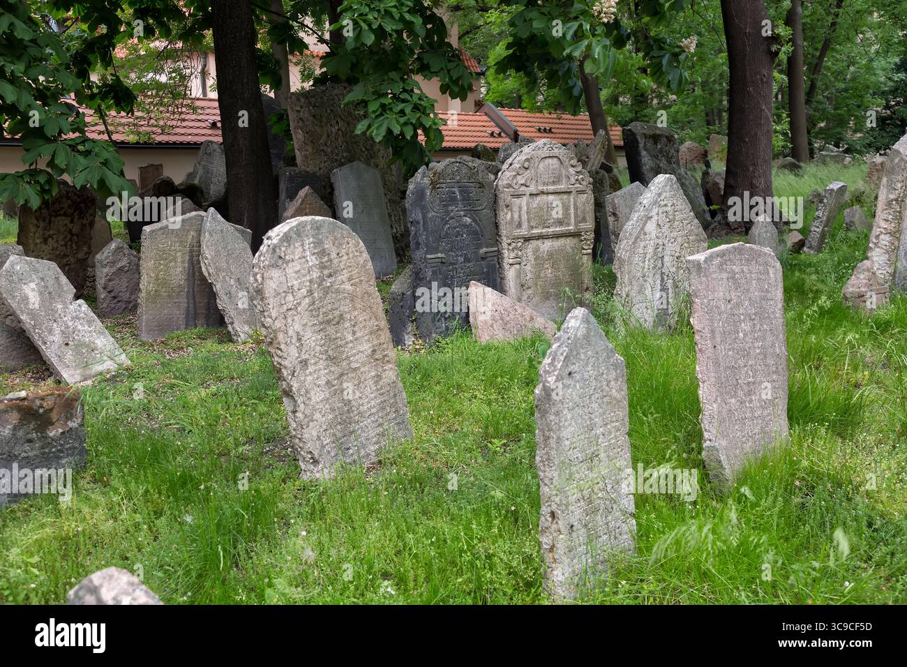 Pierres tombales dans le cimetière juif de Prague république tchèque. Banque D'Images