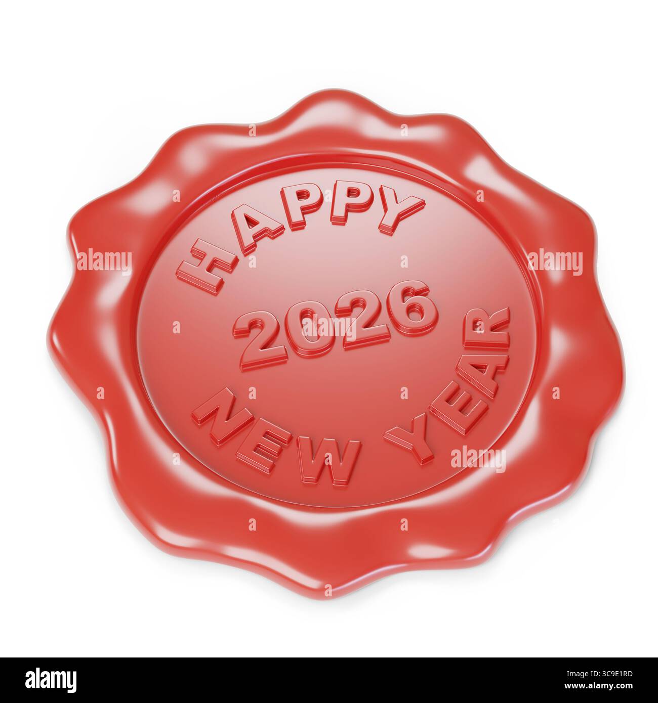 Cire à cacheter avec 2026 texte de bonne année isolé sur fond blanc. illustration 3d. Banque D'Images