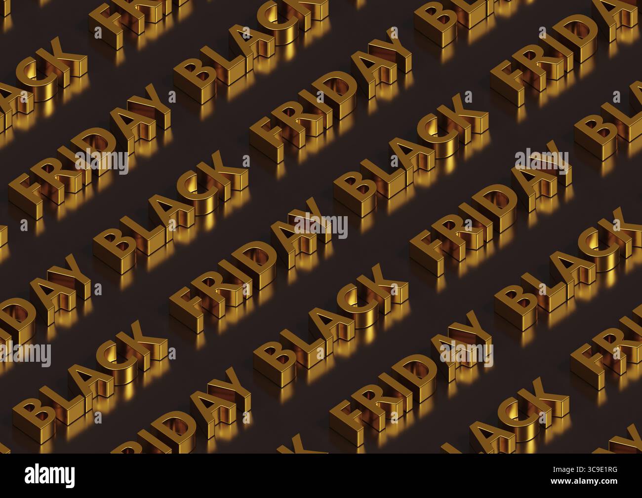 Motif sans couture isométrique doré de texte Black Friday. illustration 3d. Banque D'Images
