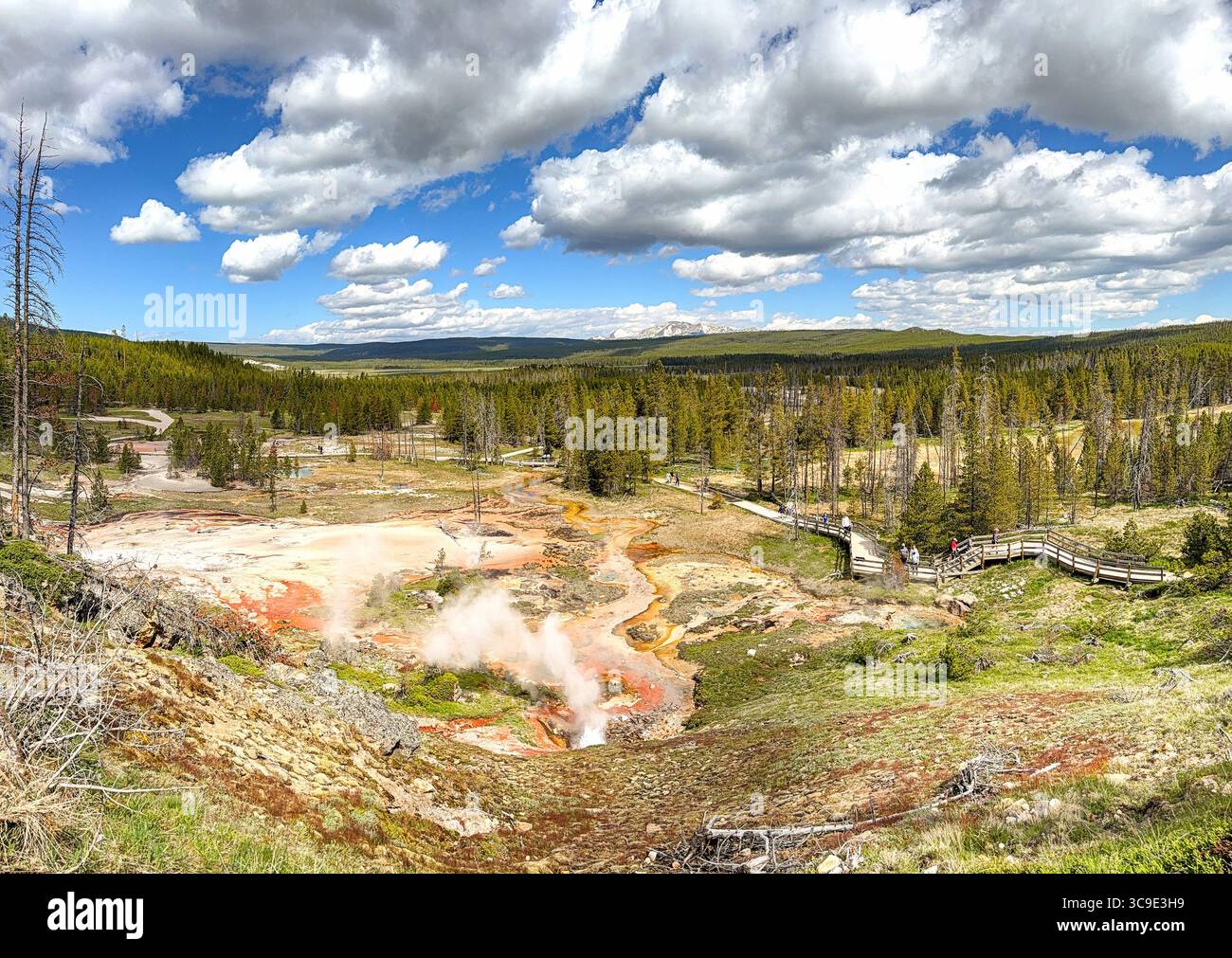Yellowstone, Wyoming, États-Unis - 30 mai 2025 : vue panoramique sur les sources thermales Artists Paintpots dans le parc national de Yellowstone. - Image de stock capturée avec un smartphone