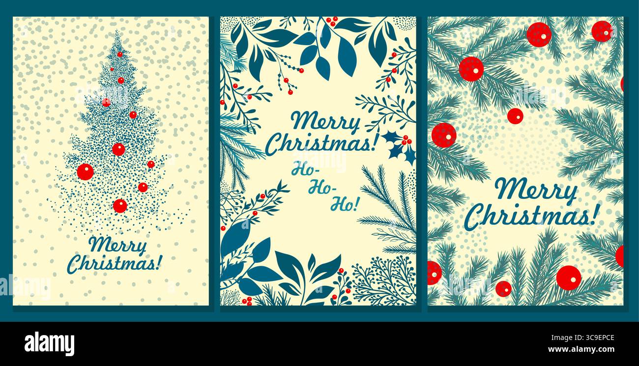 Ensemble de cartes de Noël vintage. dessin à la main. Pas IA. Illustration vectorielle Illustration de Vecteur