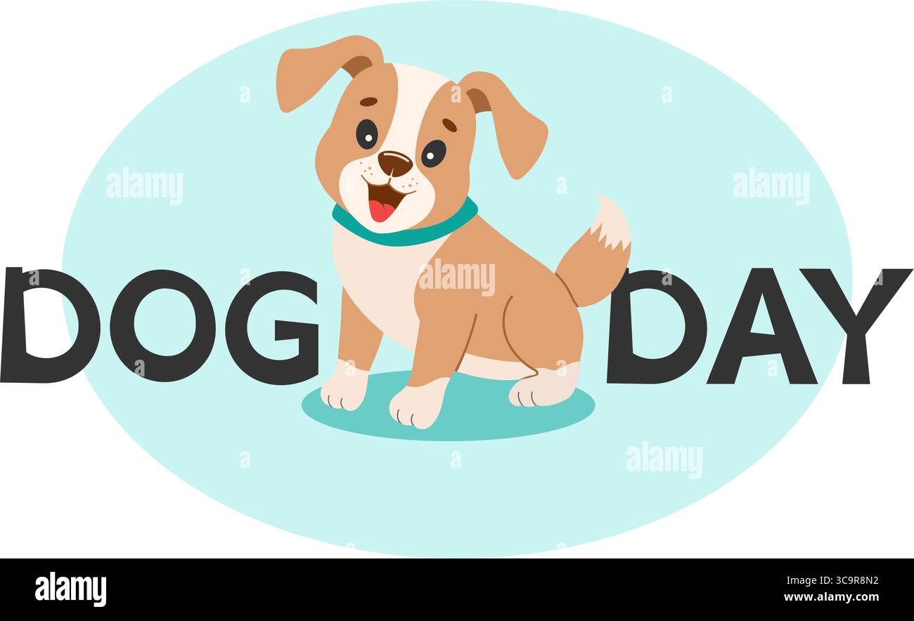 JOURNÉE MONDIALE DES CHIENS, carte de voeux mignonne avec chien heureux, pour célébrer les amoureux des chiens dans le monde entier. Illustration de Vecteur