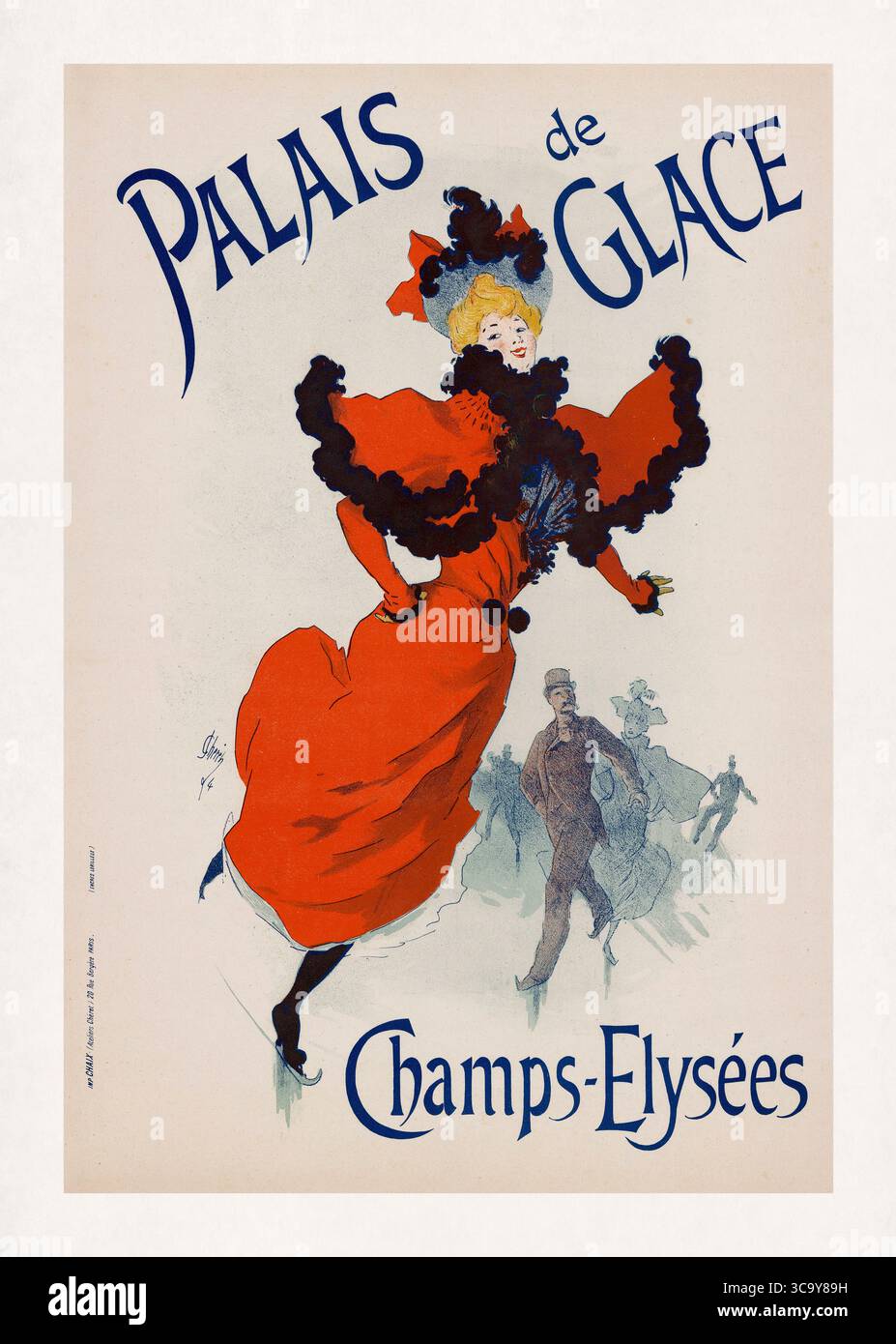 Lithographie couleur réalisée en 1894 par Jules Chéret pour faire de la publicité sur le Palais de glace, une patinoire des champs Elysées à Paris. C'est devenu la Banque D'Images