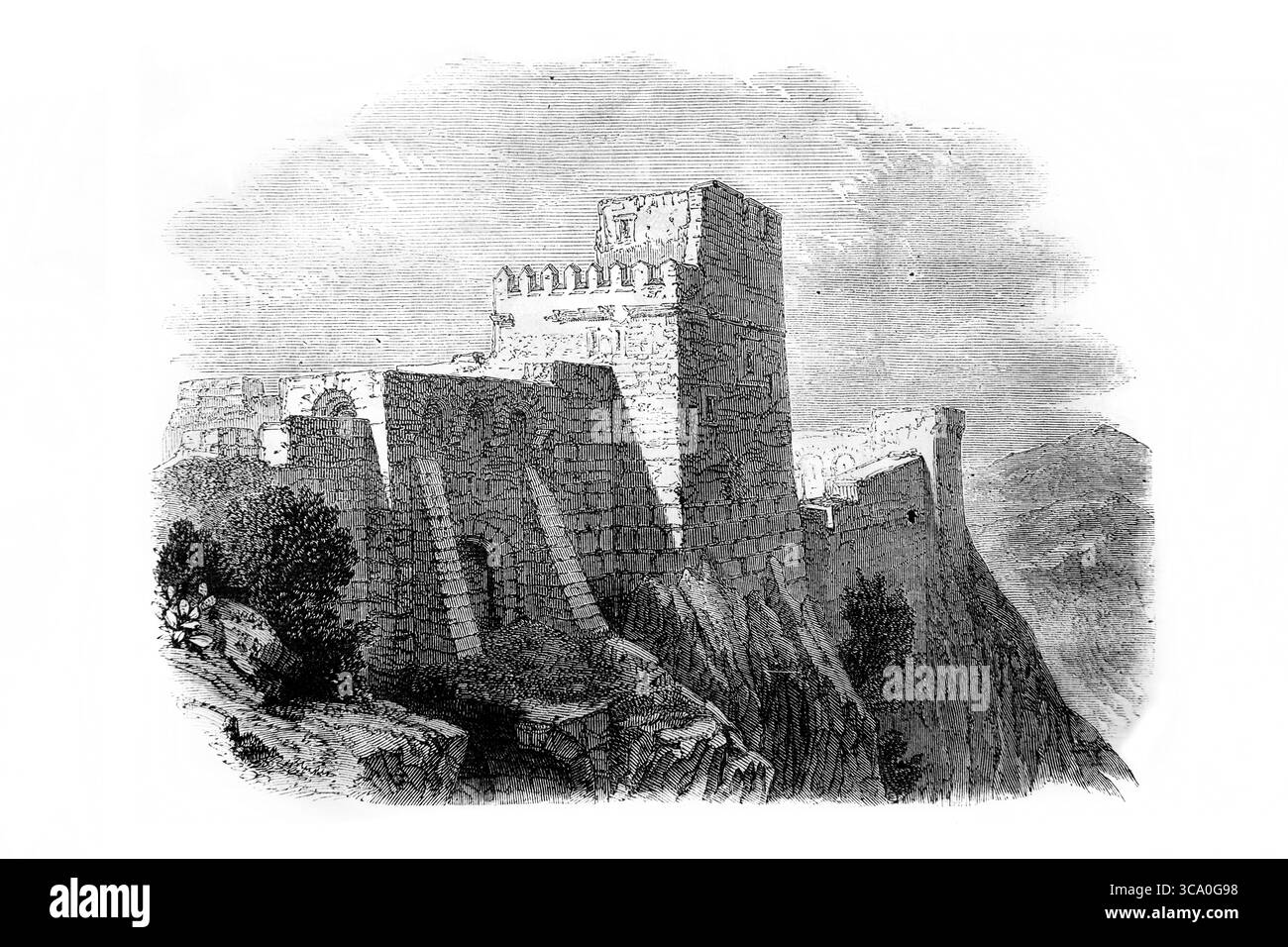 Illustration des tours de Judée partie des murs d'Hébron Palestine du XIXe siècle antique la Sainte Bible contenant l'ancien et le Nouveau Testament w Banque D'Images