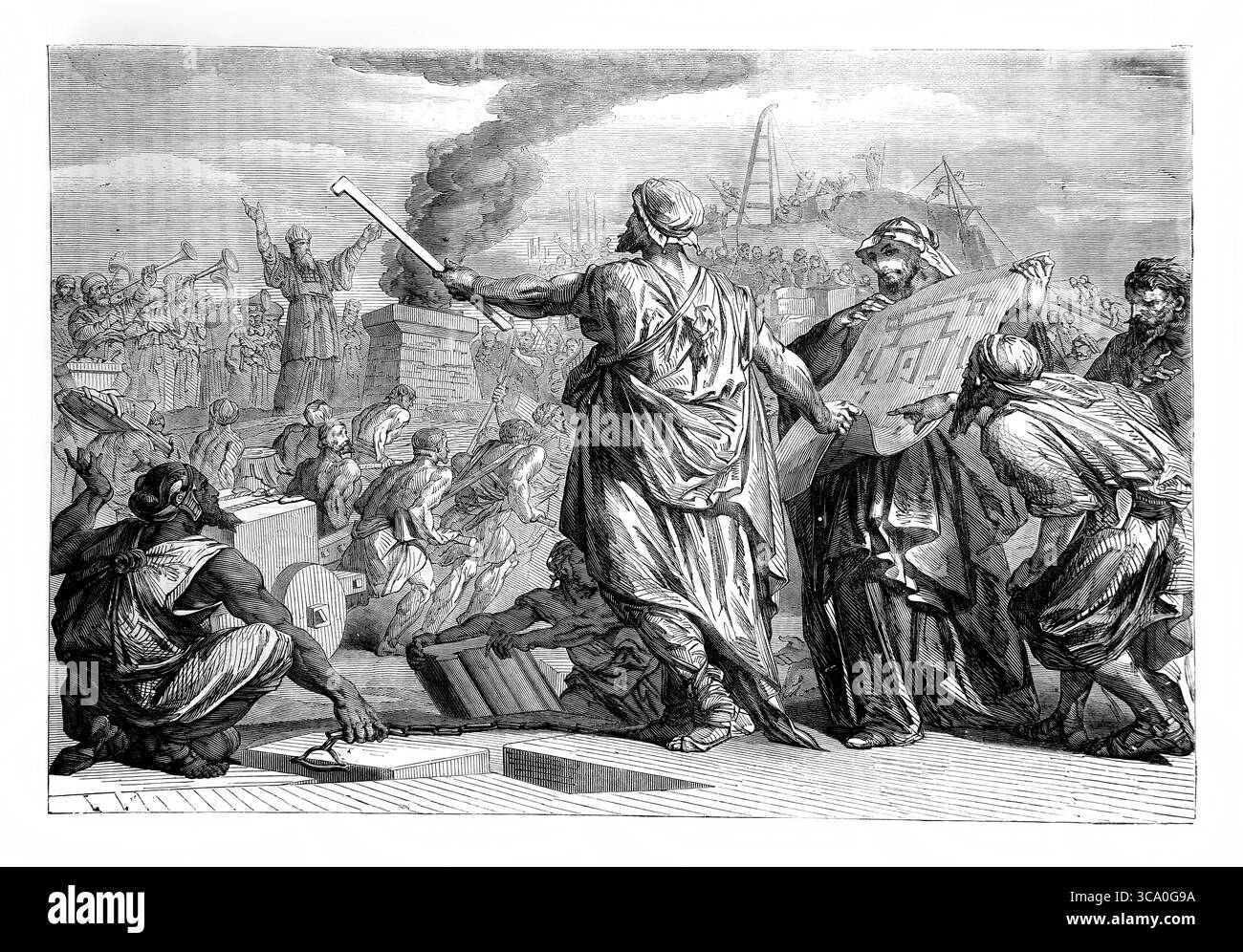 Illustration du peuple juif se réjouissant de son retour de captivité et de la pose de la première pierre du second Temple (Esdras) Banque D'Images Illustration du peuple juif se réjouissant de son retour de captivité et de la pose de la première pierre du second Temple (Esdras) Banque D'Images