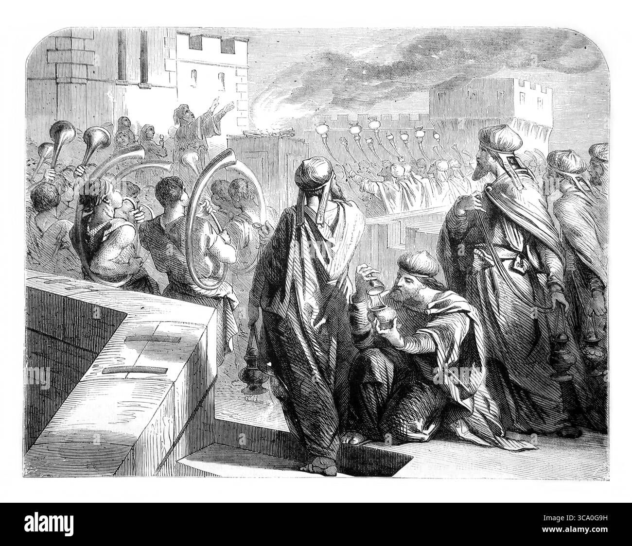 Illustration de la dédicace solennelle des murs de Jérusalem (Néhémie) signifiant l'achèvement de la reconstruction du second Temple de Jérusalem Banque D'Images Illustration de la dédicace solennelle des murs de Jérusalem (Néhémie) signifiant l'achèvement de la reconstruction du second Temple de Jérusalem Banque D'Images
