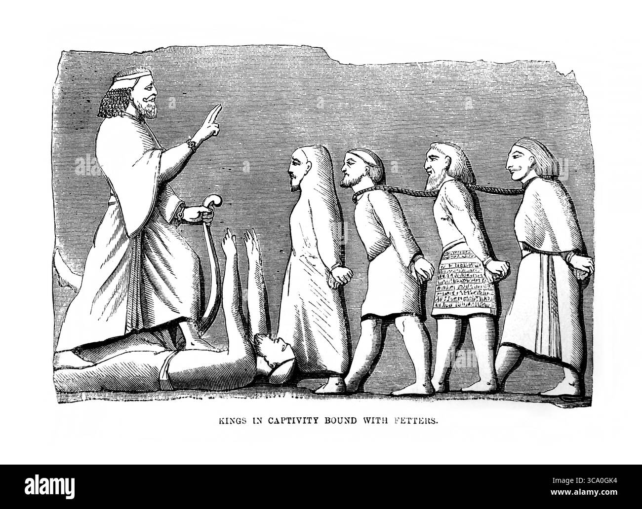 Illustration de rois en captivité liés avec des fers peut-être le roi Zedekiah capturé pendant la captivité babylonienne à partir des sculptures antiques FRA Banque D'Images
