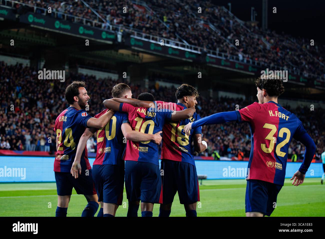 Barcelone, Espagne. 22 avril 2025. Les joueurs de Barcelone célèbrent un but lors du match LaLiga EA Sports entre le FC Barcelone et le RCD Mallorca Banque D'Images