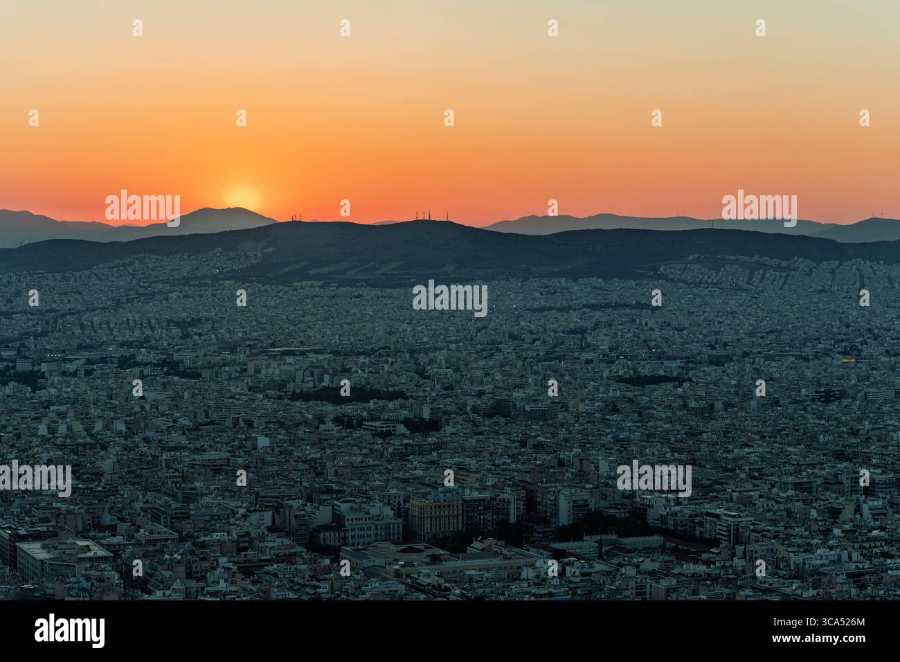 Coucher de soleil sur Athènes paysage urbain, Grèce Banque D'Images