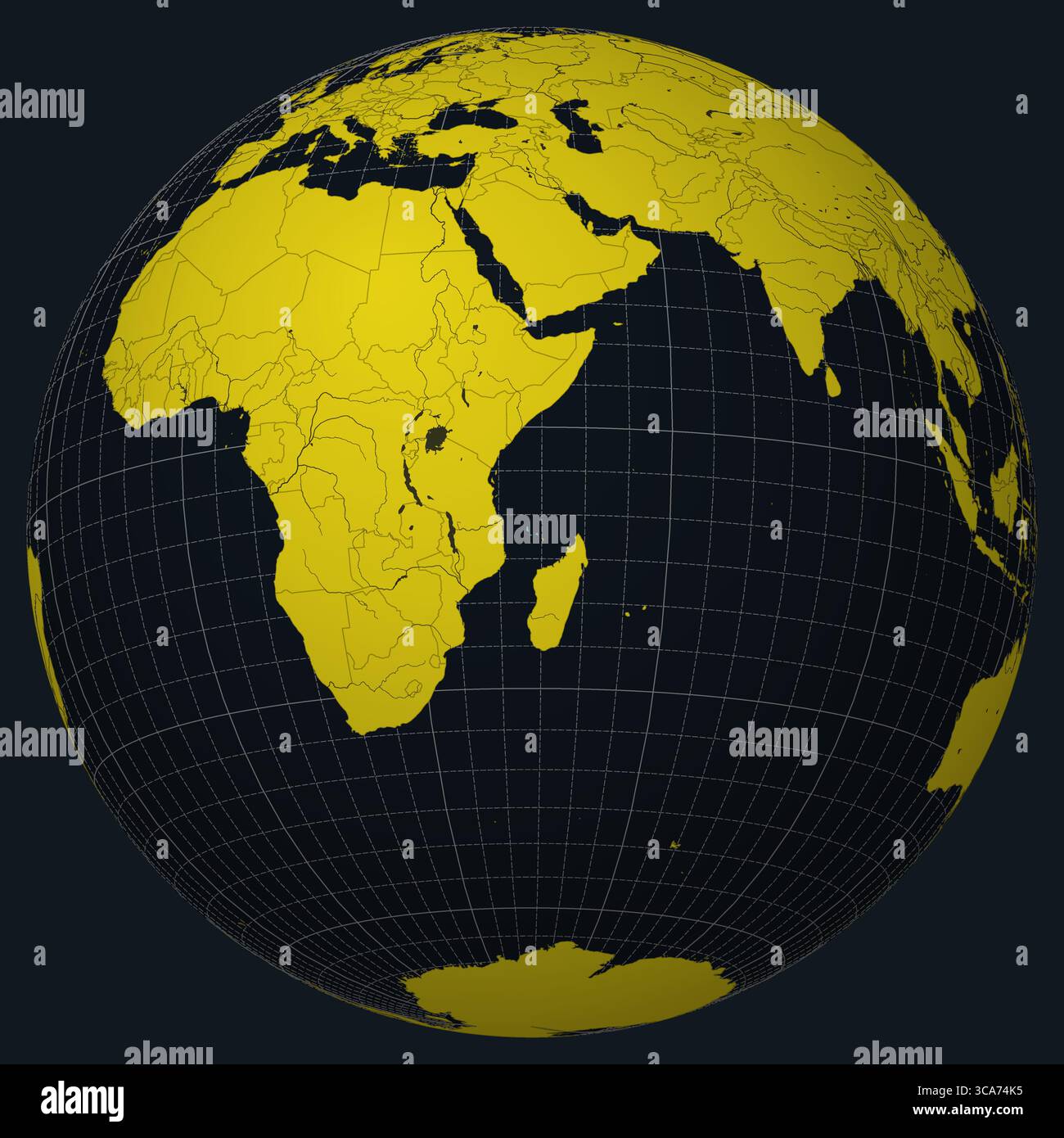 Comores sur Globe. Vue du pays sur la carte du monde dans la palette de couleurs Charcoal Bright Yellow. Comores forme sur la carte. Illustration de Vecteur