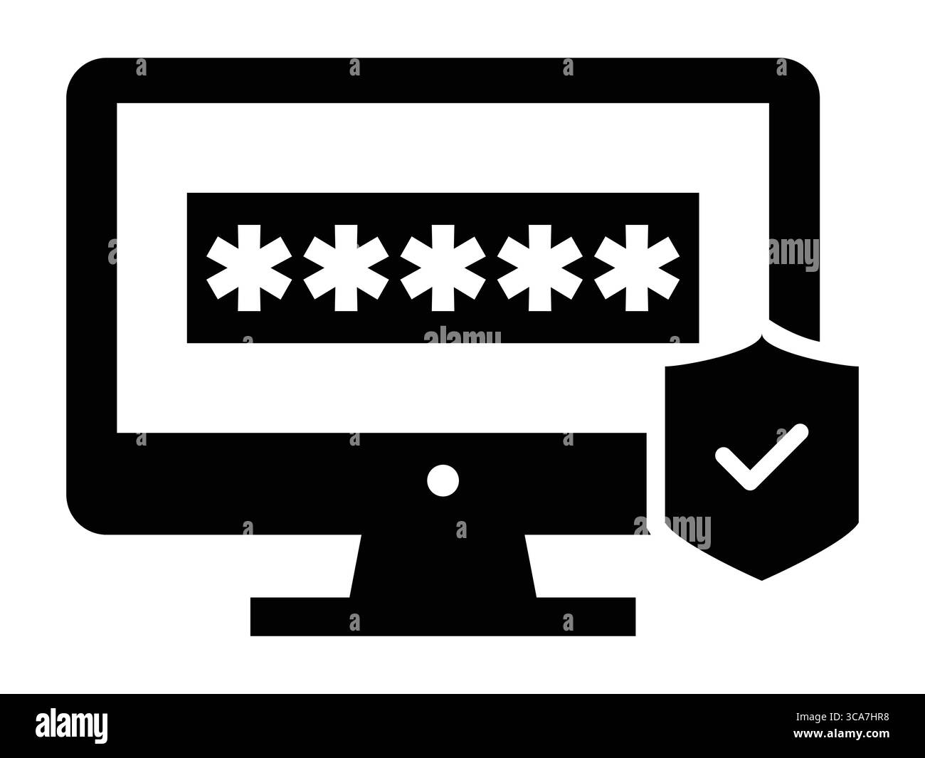 Icône de cybersécurité comportant un symbole de protection informatique, de sécurité des données et de réseau sécurisé. Idéal pour les conceptions techniques, la sécurité du système, les pare-feu et les Illustration de Vecteur