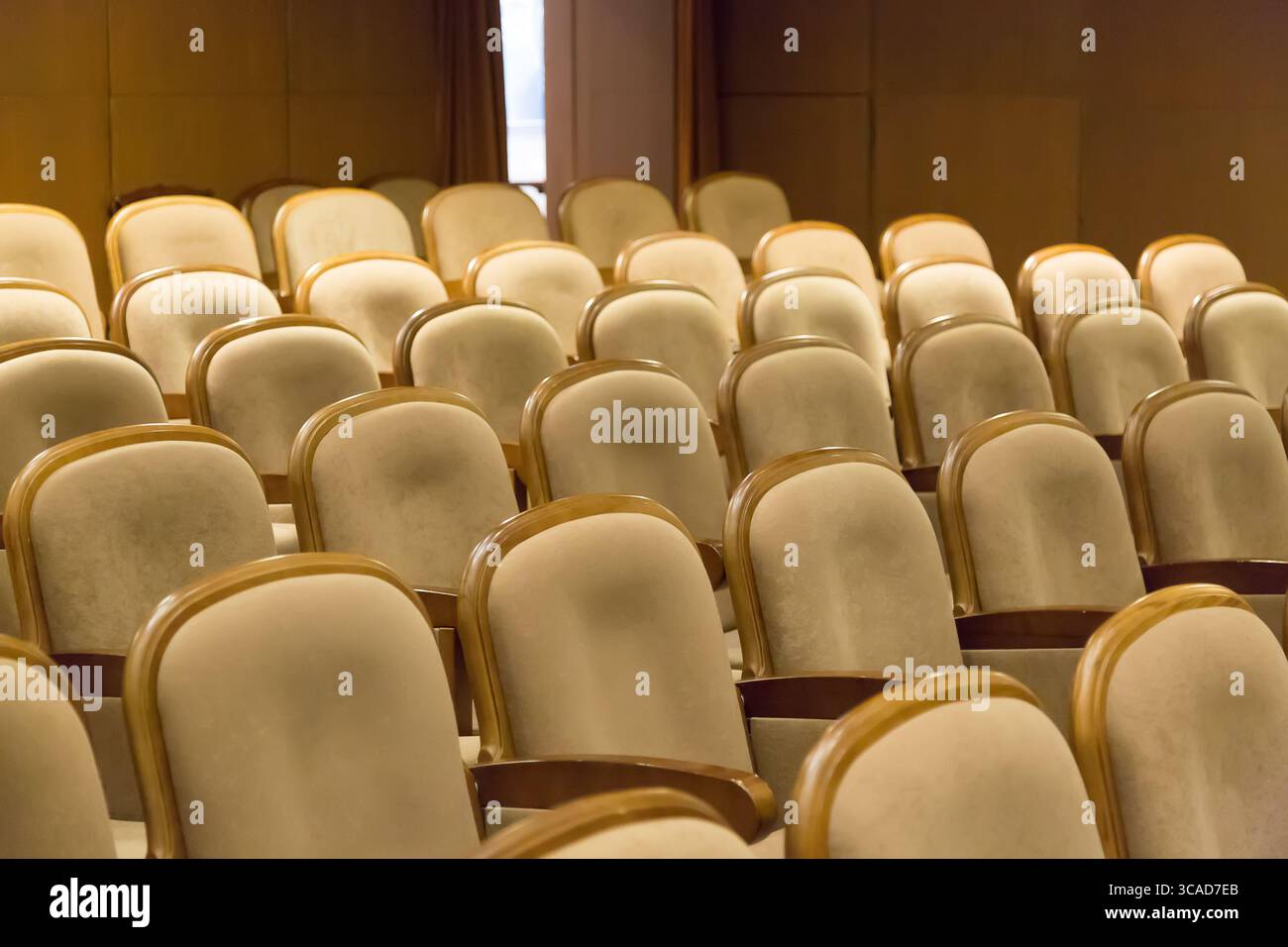 Fauteuils de sièges vintage marron dans le théâtre. Salle de théâtre ou salle de conférence Banque D'Images