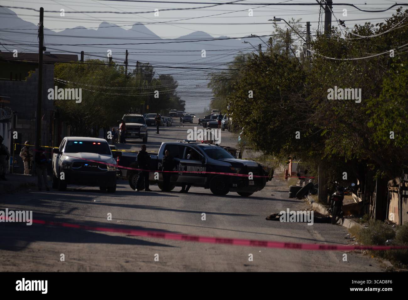 Blocus de la police à Ciudad Juarez face à la montée de la violence urbaine. Banque D'Images