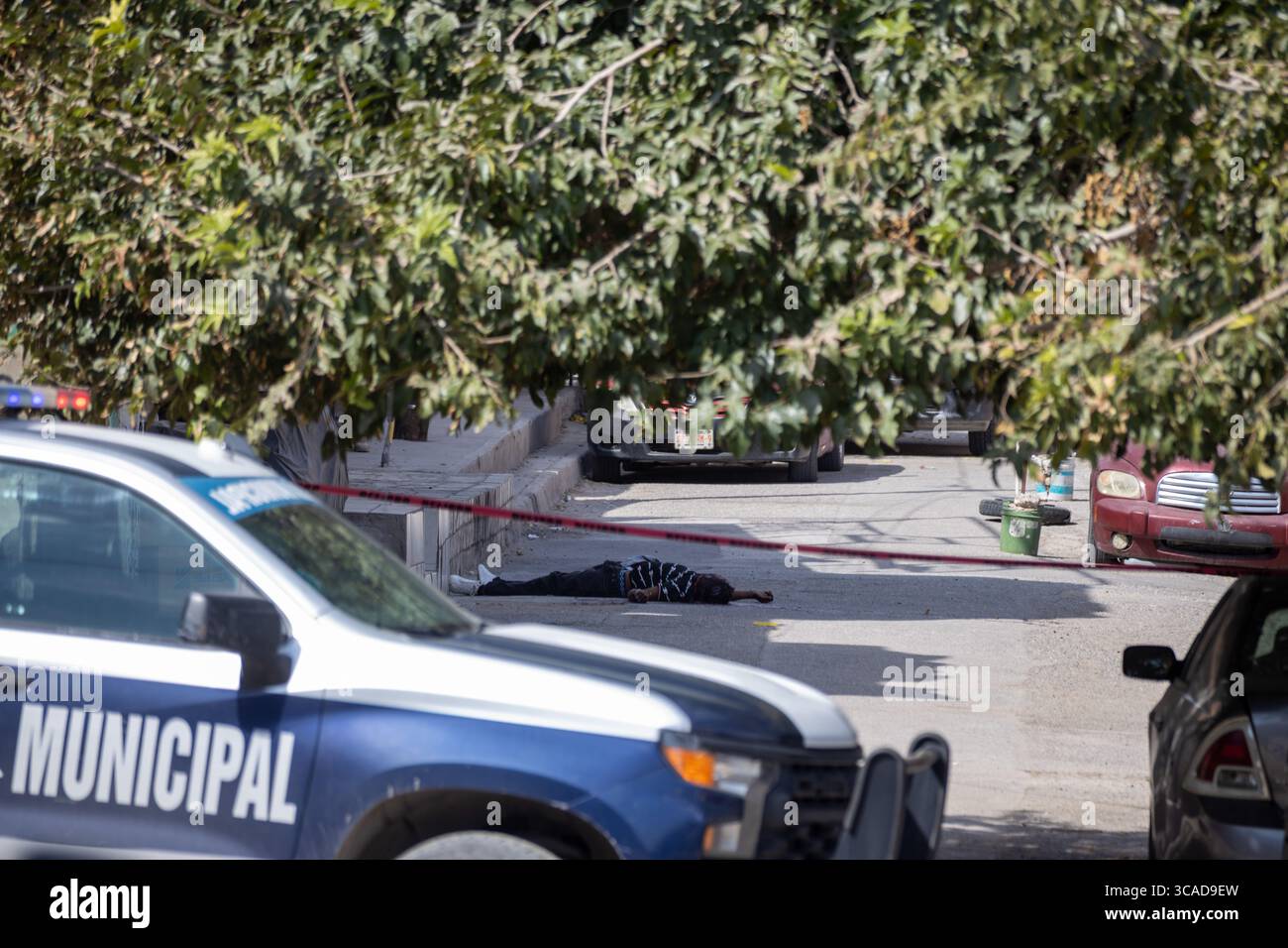 La police enquête sur un meurtre à Ciudad Juarez, une ville en proie à la violence urbaine. Banque D'Images