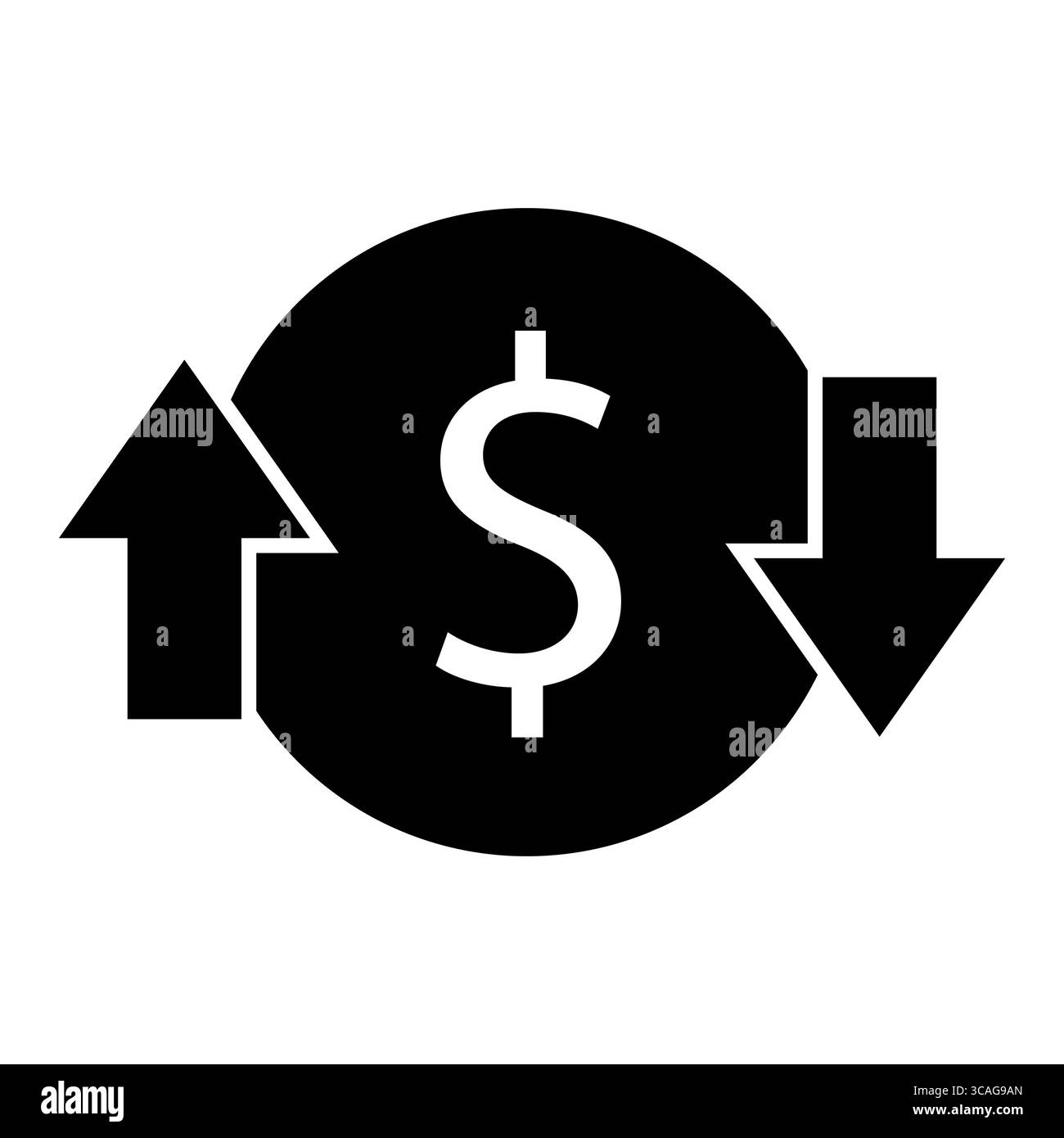 Icône modifier le prix. Panneau de changement de monnaie. Icône de centre de coûts avec symbole de flèches. style plat. Banque D'Images