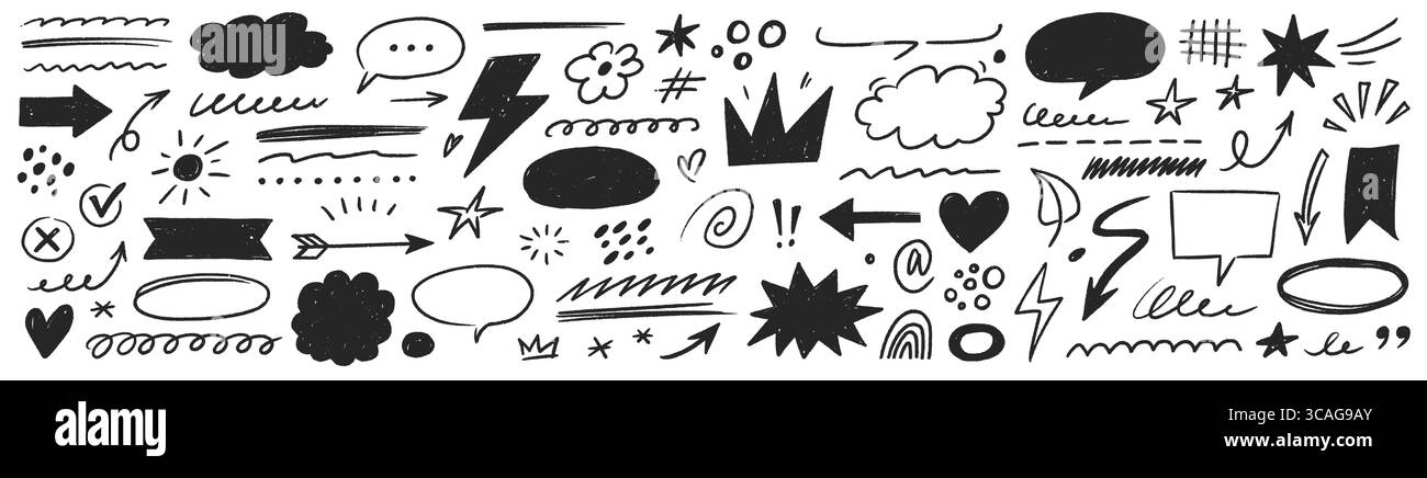 Mettez en surbrillance le jeu de paroles à bulles. Bulle de parole dessinée à la main au crayon, surlignage à la craie, élément de flèche marqueur pour le texte comique et les notes. Doodle Sketch décoration coeur, cadre de nuage. Illustration vectorielle Illustration de Vecteur Mettez en surbrillance le jeu de paroles à bulles. Bulle de parole dessinée à la main au crayon, surlignage à la craie, élément de flèche marqueur pour le texte comique et les notes. Doodle Sketch décoration coeur, cadre de nuage. Illustration vectorielle Illustration de Vecteur