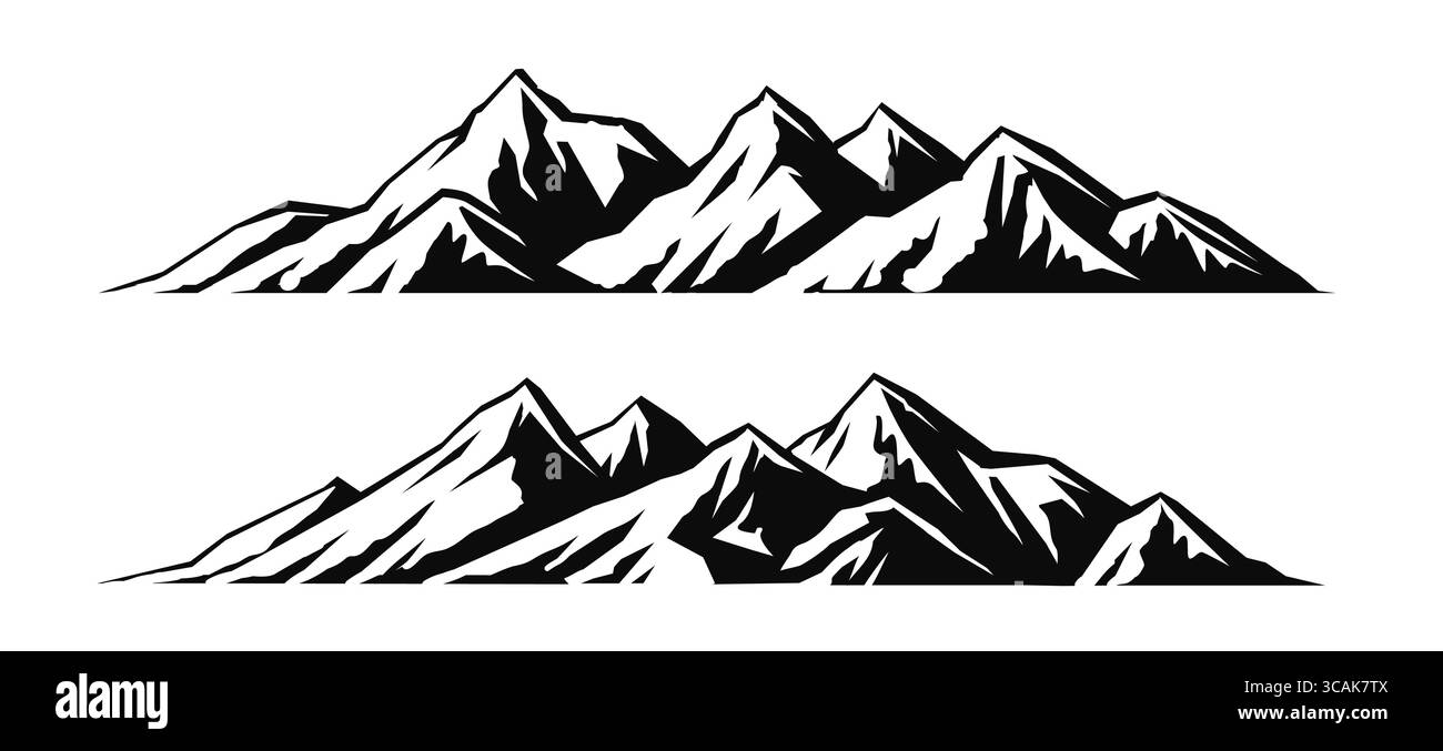 Silhouette des chaînes de montagnes. Escalade, symbole de randonnée. Illustration vectorielle noir et blanc Illustration de Vecteur