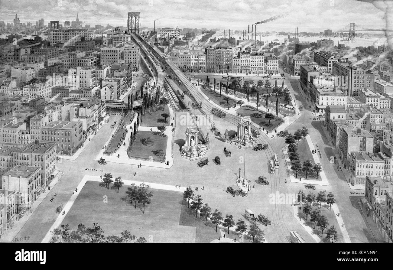 Brooklyn Museum - Brooklyn Plaza of the Manhattan Bridge - Harry M. Pettit - B&W New york City 1900 Harry M. Pettit - Collection en ligne du Brooklyn Museum; Banque D'Images