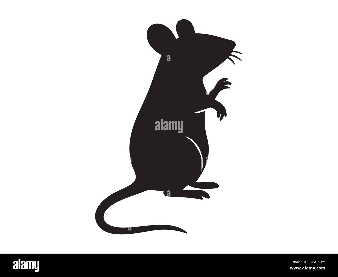 Silhouette noire de souris assise debout, isolée sur fond blanc. concept de rongeur, petit animal, faune, icône, logo, élément de design, illust Illustration de Vecteur